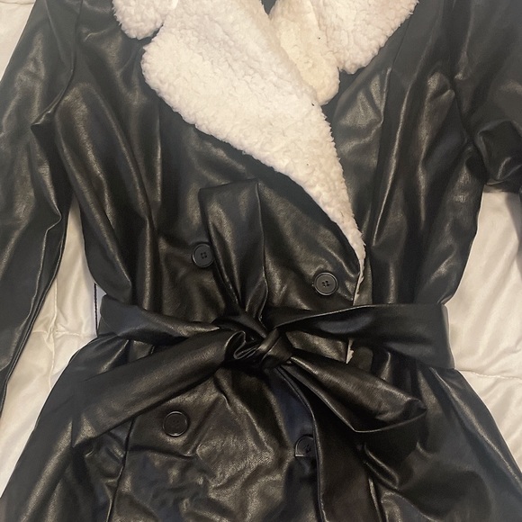 Brand New: Faux Leather Belted Jacket w/ fur lining - Picture 6 of 6